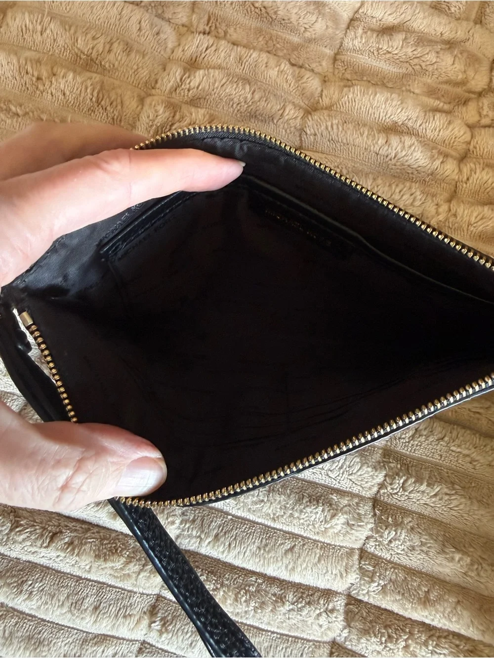 Michael Kors Black Leather Large Wristlet with Gold Logo
